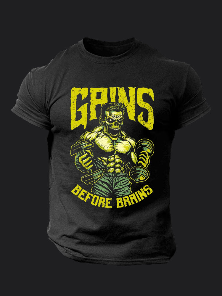 Gains Before Brains BombApe Gym T-shirt
