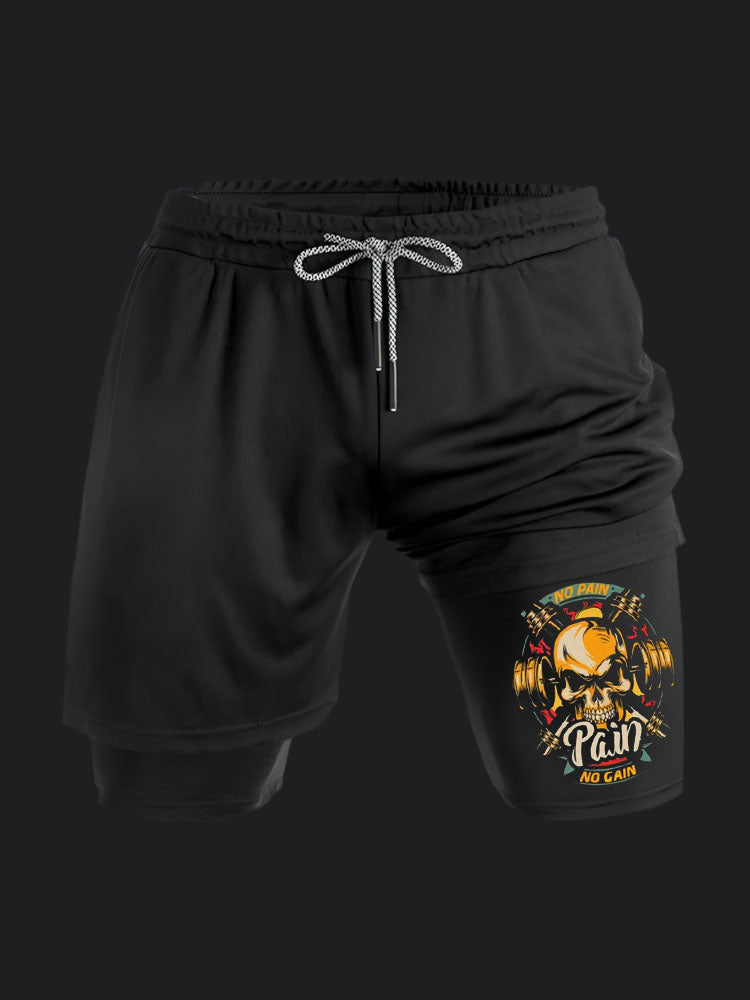 No Pain No Gain Skull BombApe Performance Shorts