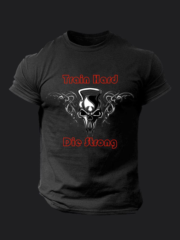 Train Hard Die Strong Skull Gym BombApe GymT-shirt
