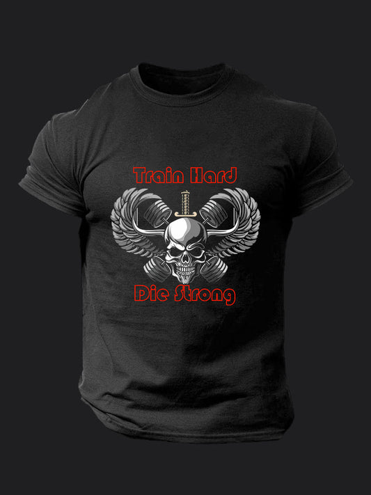 Train Hard Die Strong Skull Gym BombApe GymT-shirt