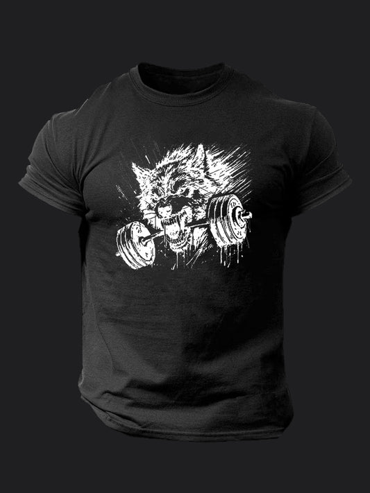 Wolf Biting Barbel BombApe Gym T-shirt