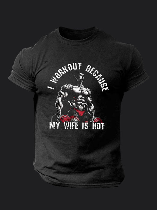 I Workout Because My Wife is Hot BombApe Gym T-shirt