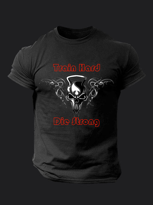 Train Hard Die Strong Skull Gym BombApe GymT-shirt